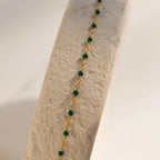 Emerald Beads Station Necklace Silver 18K Gold Plated