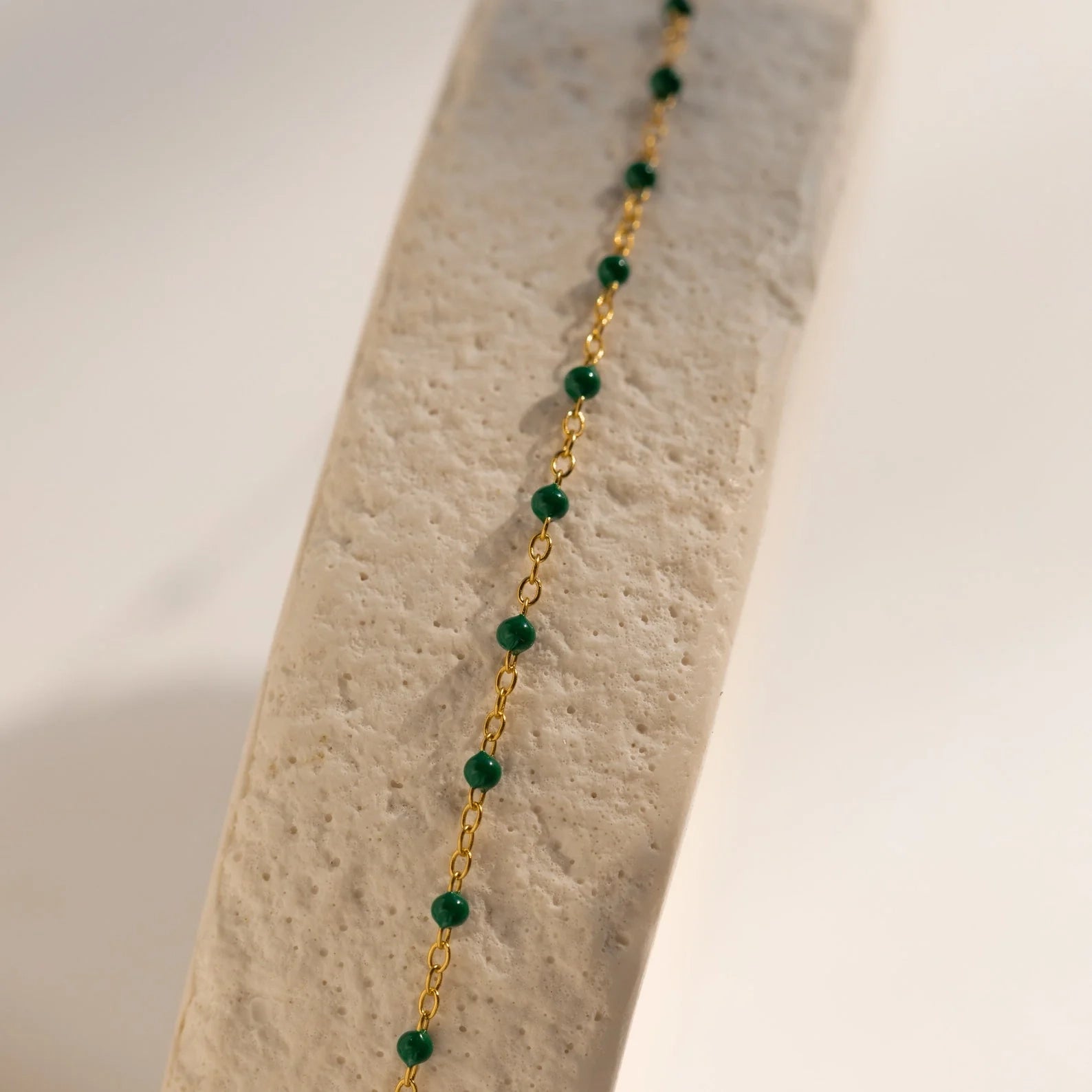 Emerald Beads Station Necklace Silver 18K Gold Plated