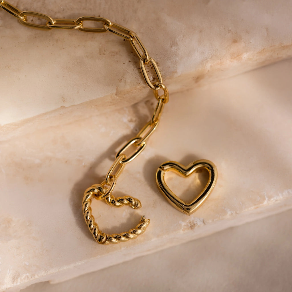 Heart Carabiner Paperclip Bracelet Silver 18K Gold Plated