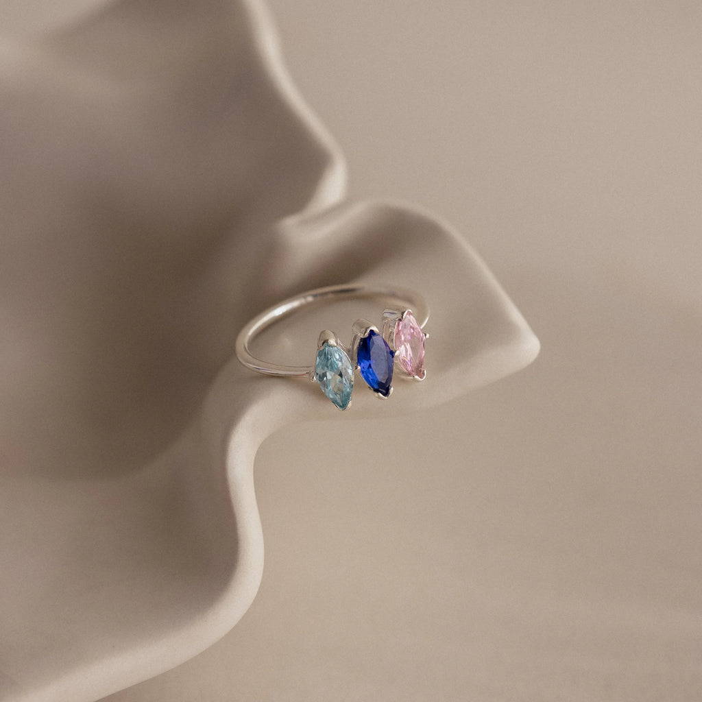 Multiple Marquise Birthstone Ring Silver 18K Gold Plated