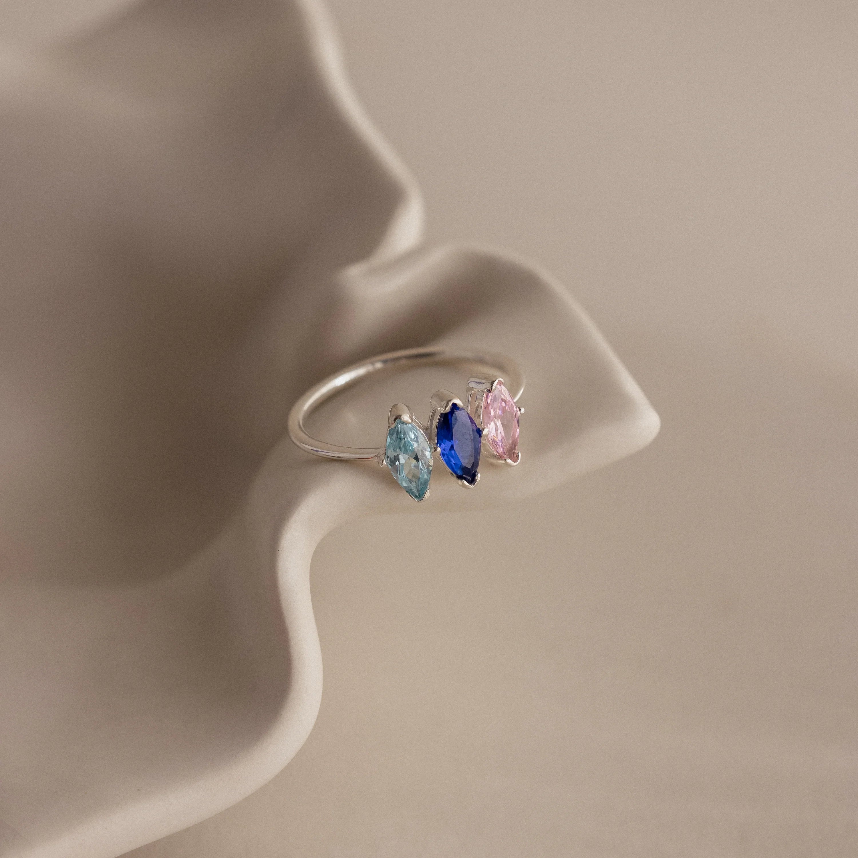 Multiple Marquise Birthstone Ring Silver 18K Gold Plated