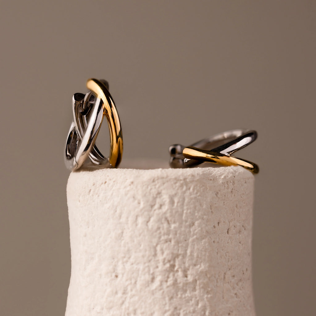 Laced Mixed Metal Huggies Silver 18K Gold Plated