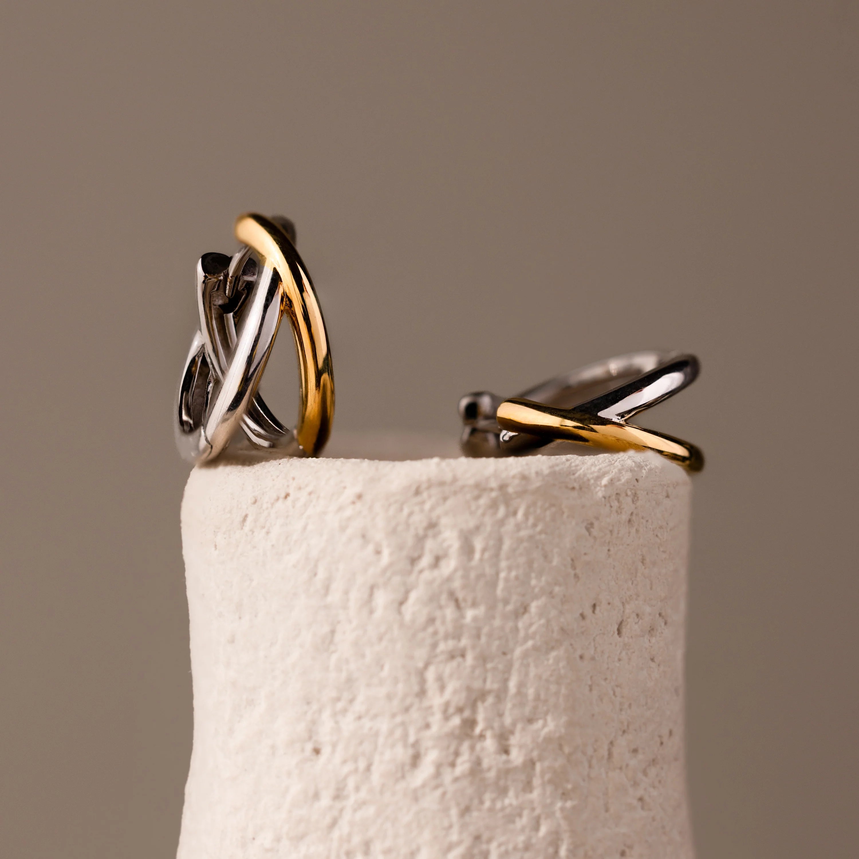 Laced Mixed Metal Huggies Silver 18K Gold Plated