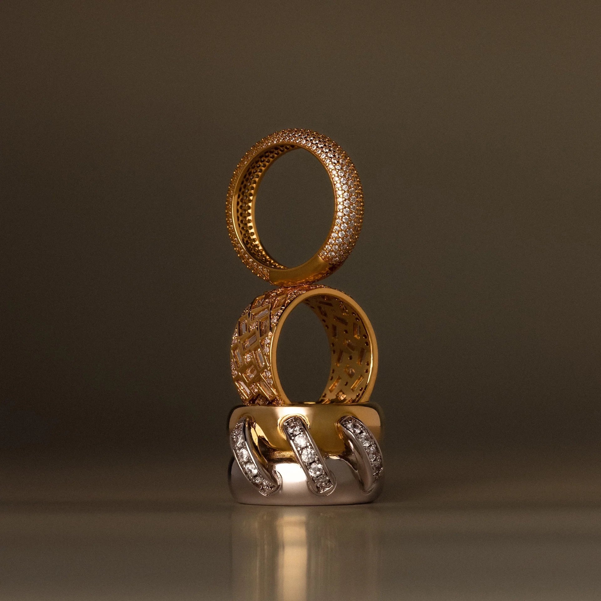 Bold Pave Stacking Ring Silver 18K Gold Plated