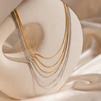Triple Box Chain Necklace Silver 18K Gold Plated