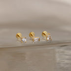 Mixed Diamond Flat Back Stud Set  Silver 18K Gold Plated