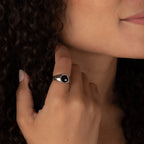 Black Enamel Signet Ring Silver 18K Gold Plated