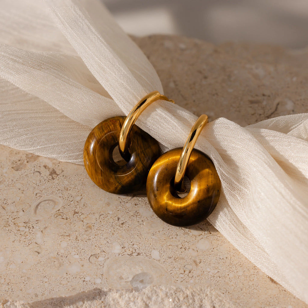 Tiger's Eye Duo Hoops Silver 18K Gold Plated