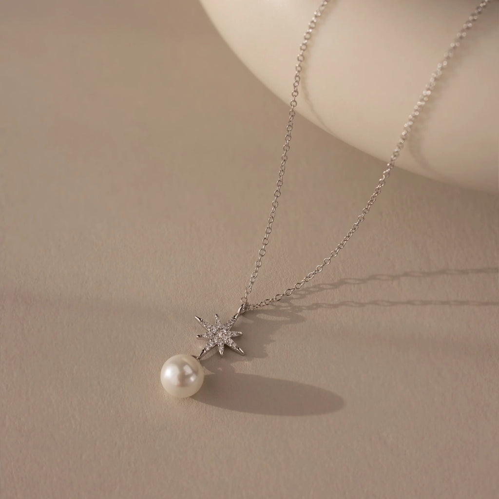 North Star Pearl Necklace Silver 18K Gold Plated
