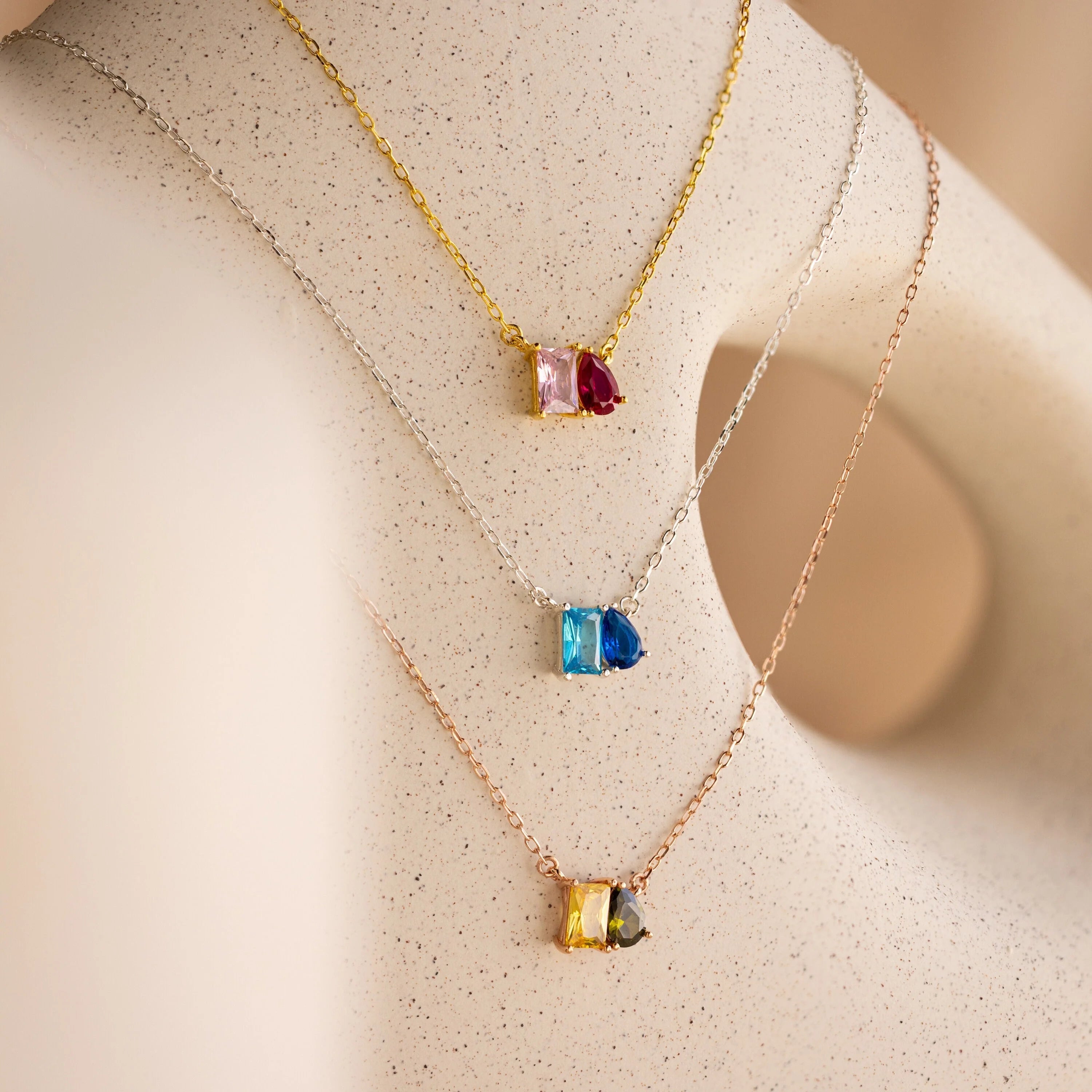 Toi et Moi Birthstone Necklace Silver 18K Gold Plated