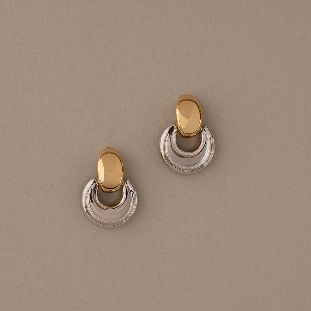 Eclipse Dome Studs in Mixed Metal Silver 18K Gold Plated