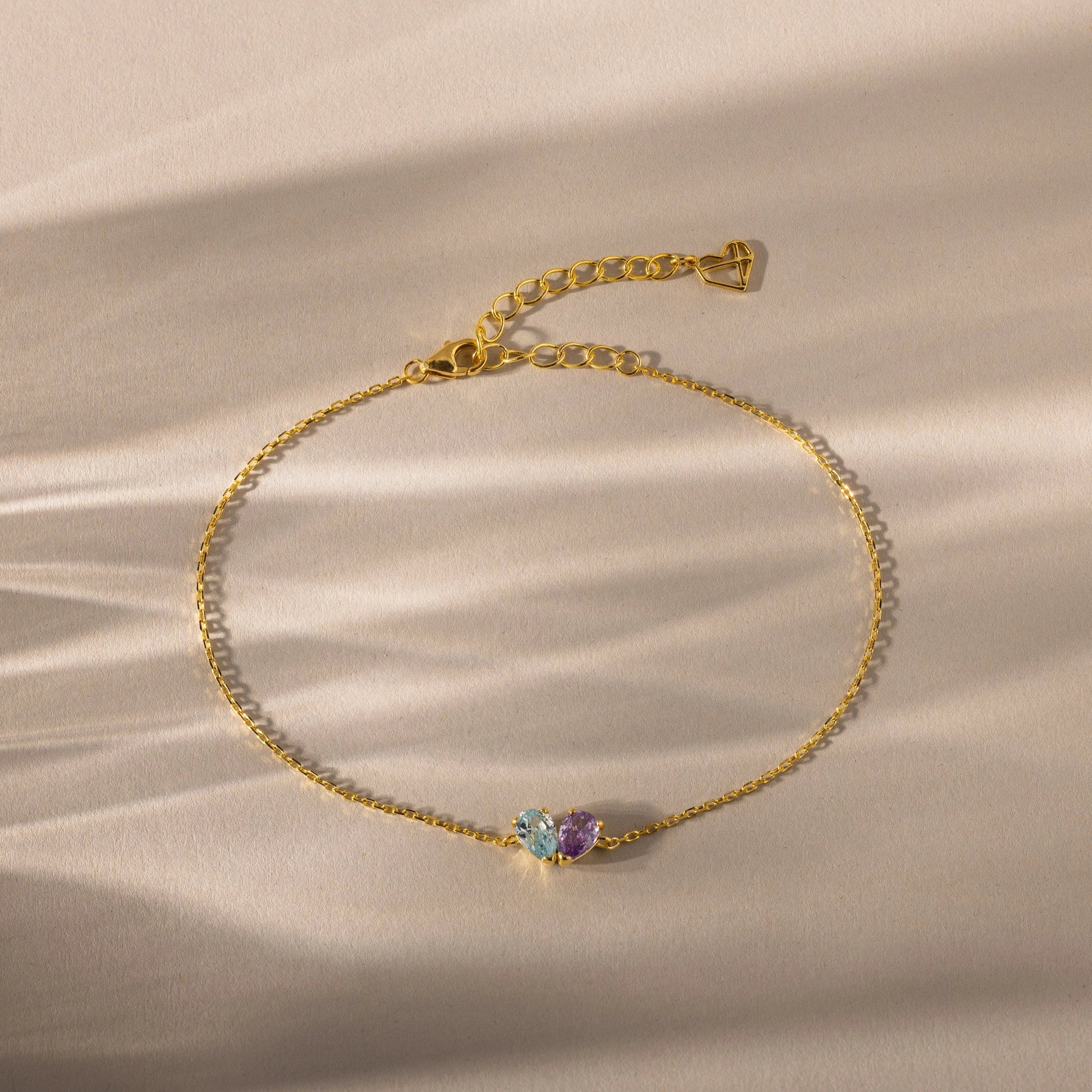 Toi et Moi Teardrop Heart Bracelet Silver 18K Gold Plated