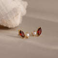 Marquise Garnet & Pearl Studs Silver 18K Gold Plated
