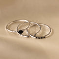 Diamond Onyx Ring Set Silver 18K Gold Plated