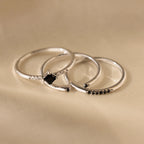 Diamond Onyx Ring Set Silver 18K Gold Plated