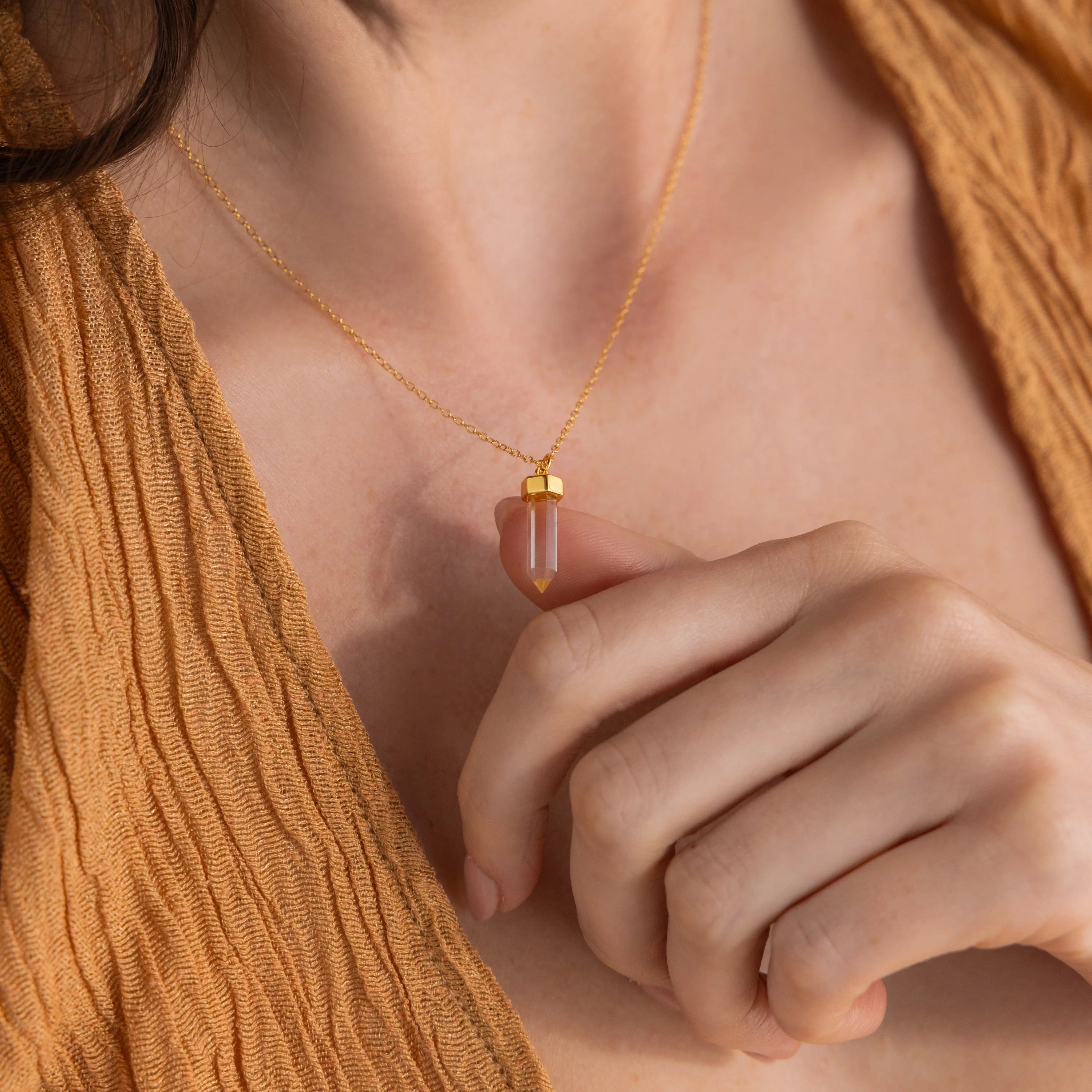 Clear Quartz Necklace Silver 18K Gold Plated
