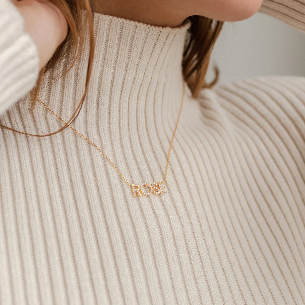 Pave Name Necklace Silver 18K Gold Plated