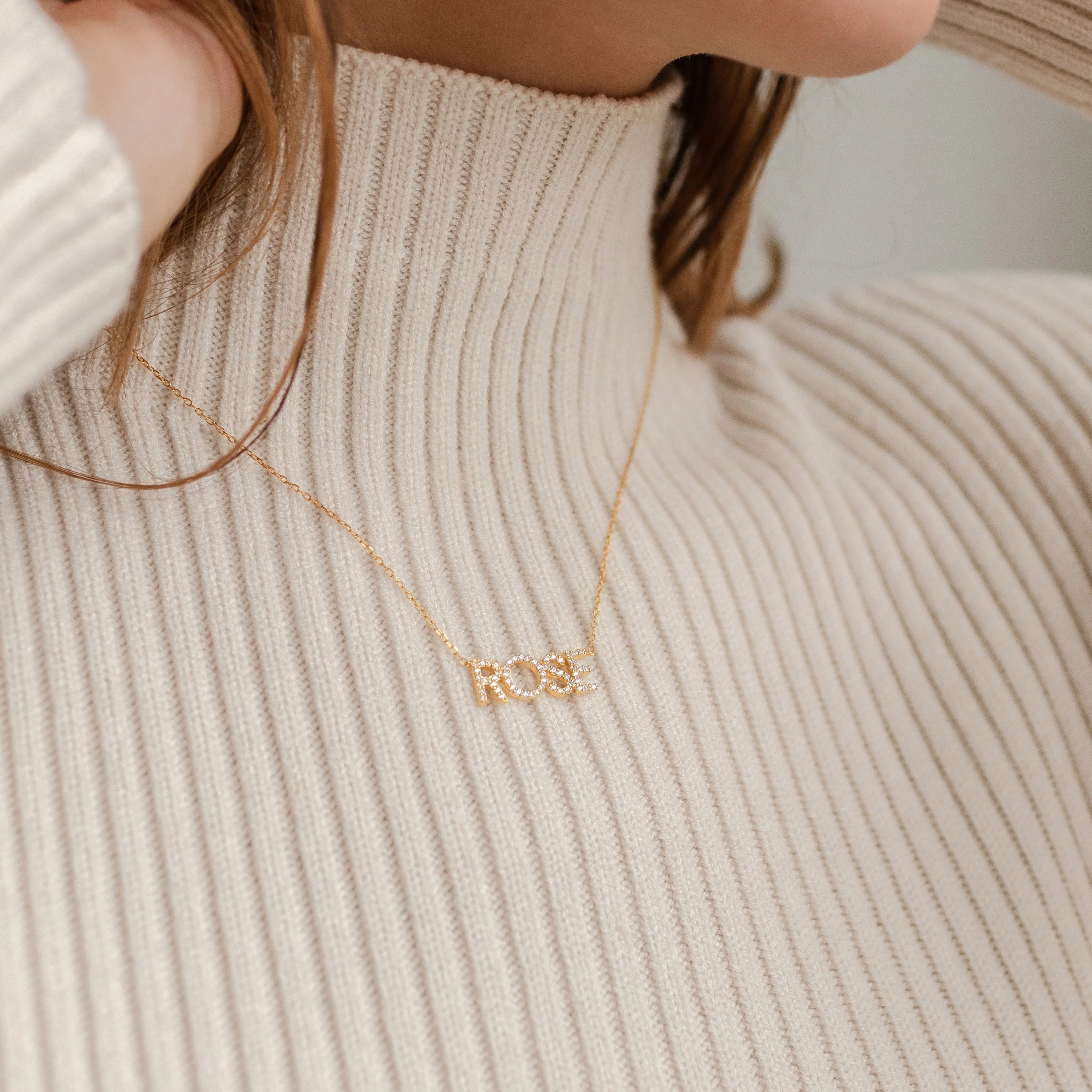 Pave Name Necklace Silver 18K Gold Plated