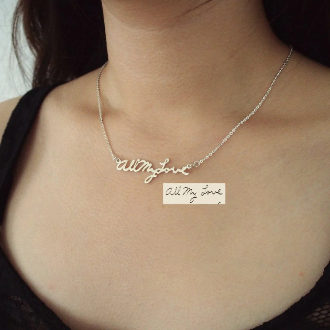 Handwriting Necklace Silver 18K Gold Plated