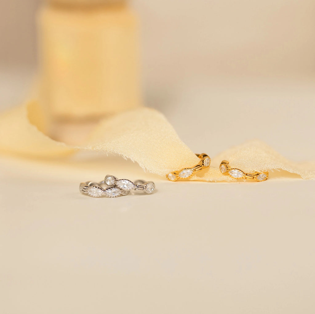 Marquise Inlay Huggies