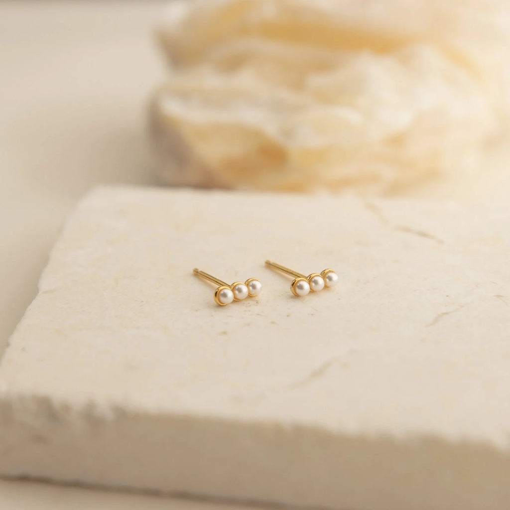 Tiny Pearl Bar Studs Silver 18K Gold Plated
