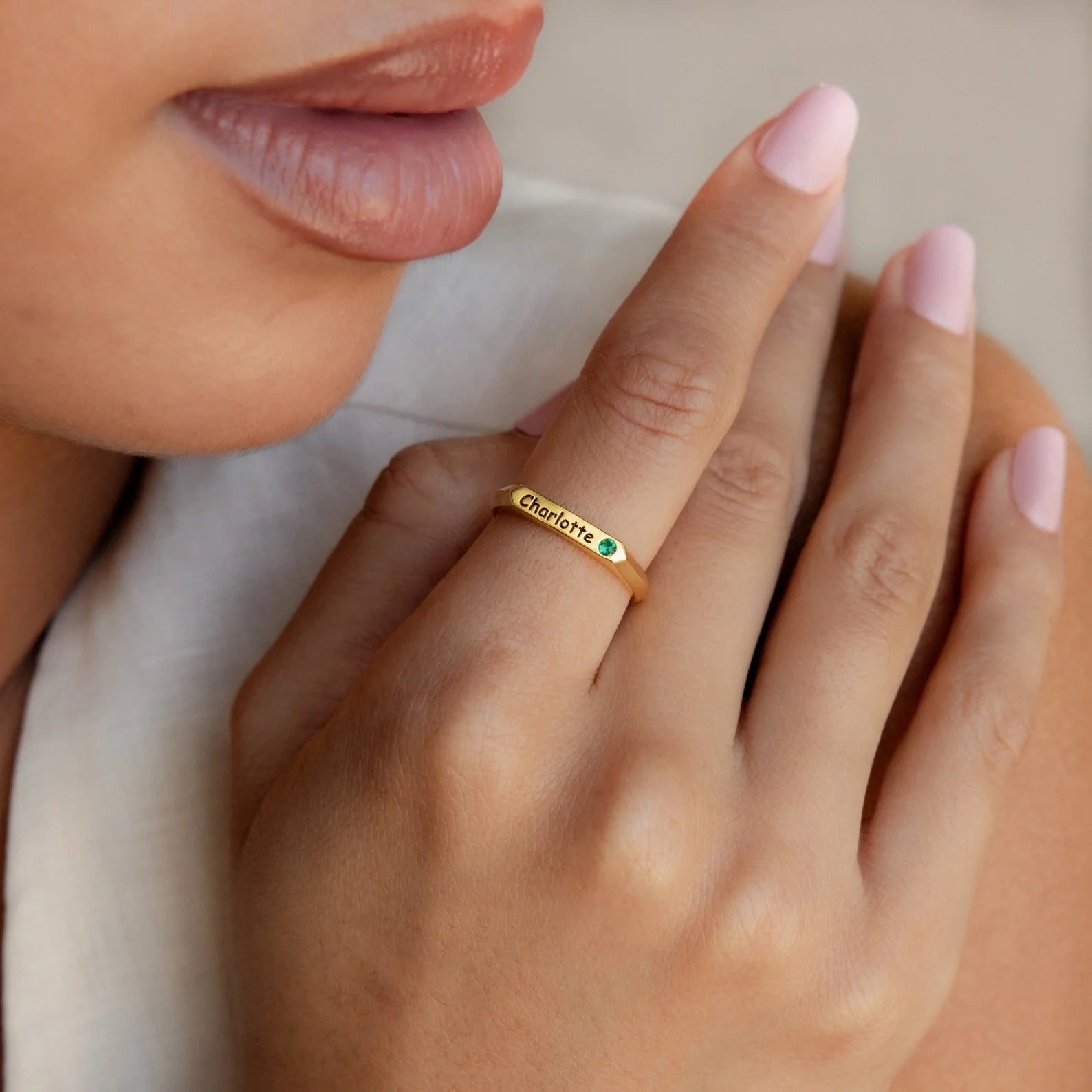 Thin Name Signet Ring Silver 18K Gold Plated