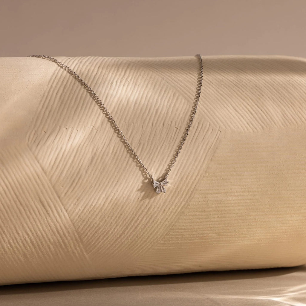 Diamond Bow Necklace & Earrings Set Silver 18K Gold Plated
