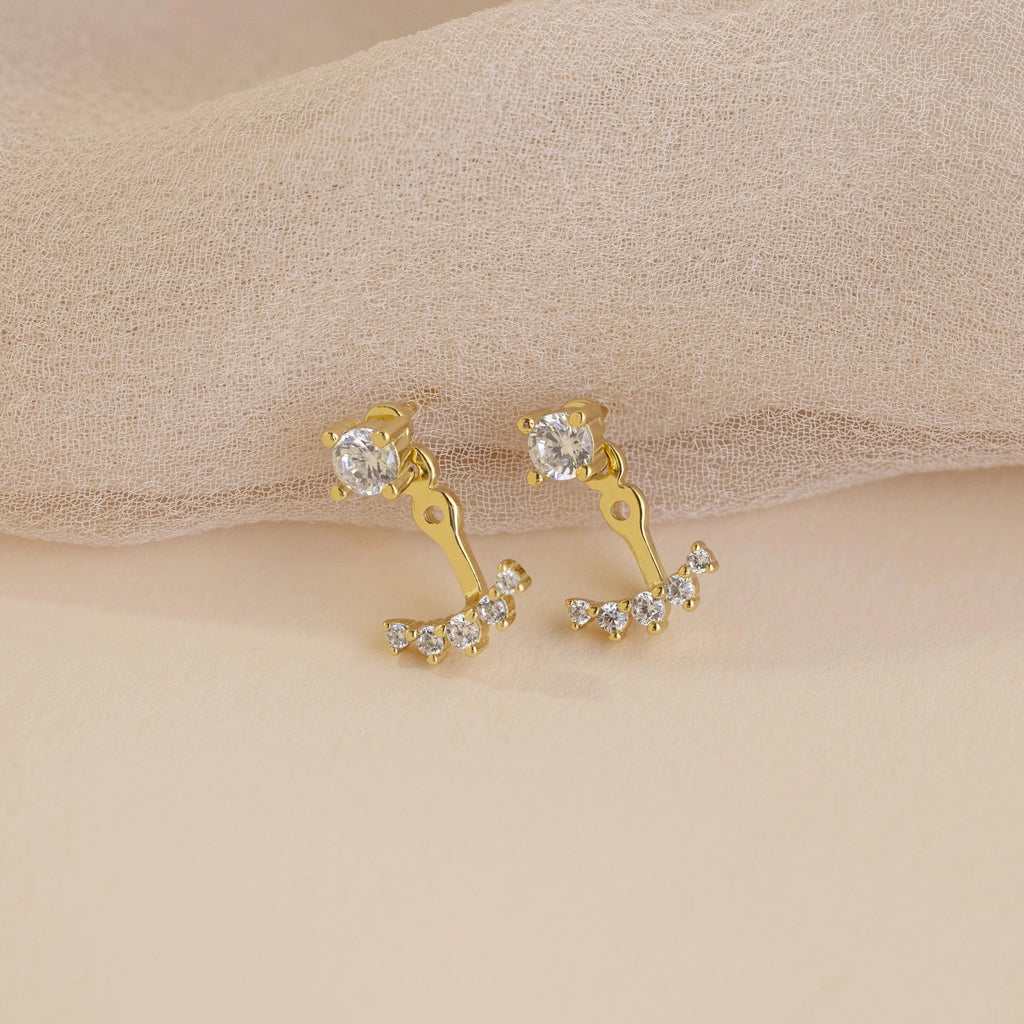 Round Diamond Ear Jackets Silver 18K Gold Plated