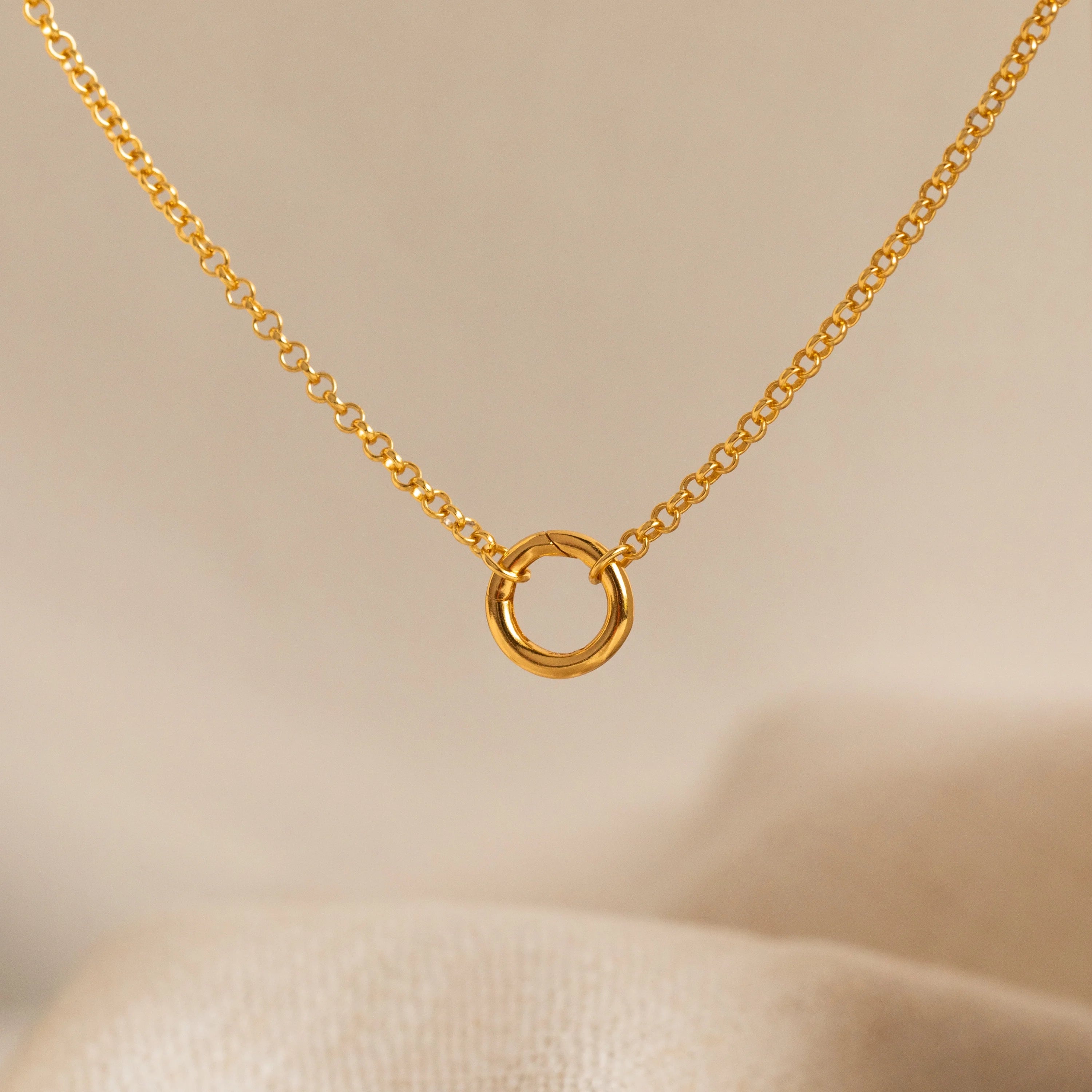 Rolo Circle Charm Necklace Silver 18K Gold Plated