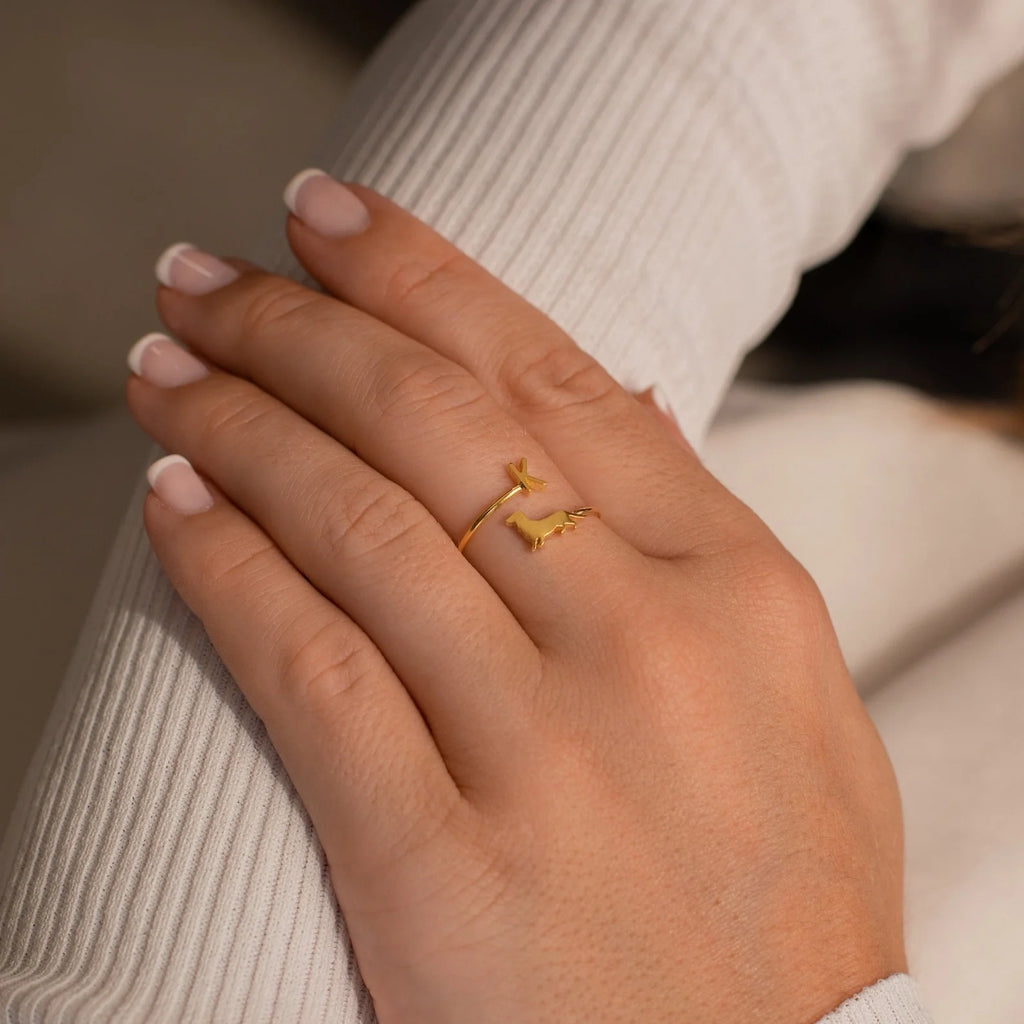 Initial Duo Pet Wrap Ring Silver 18K Gold Plated