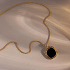 Square Onyx Necklace Silver 18K Gold Plated