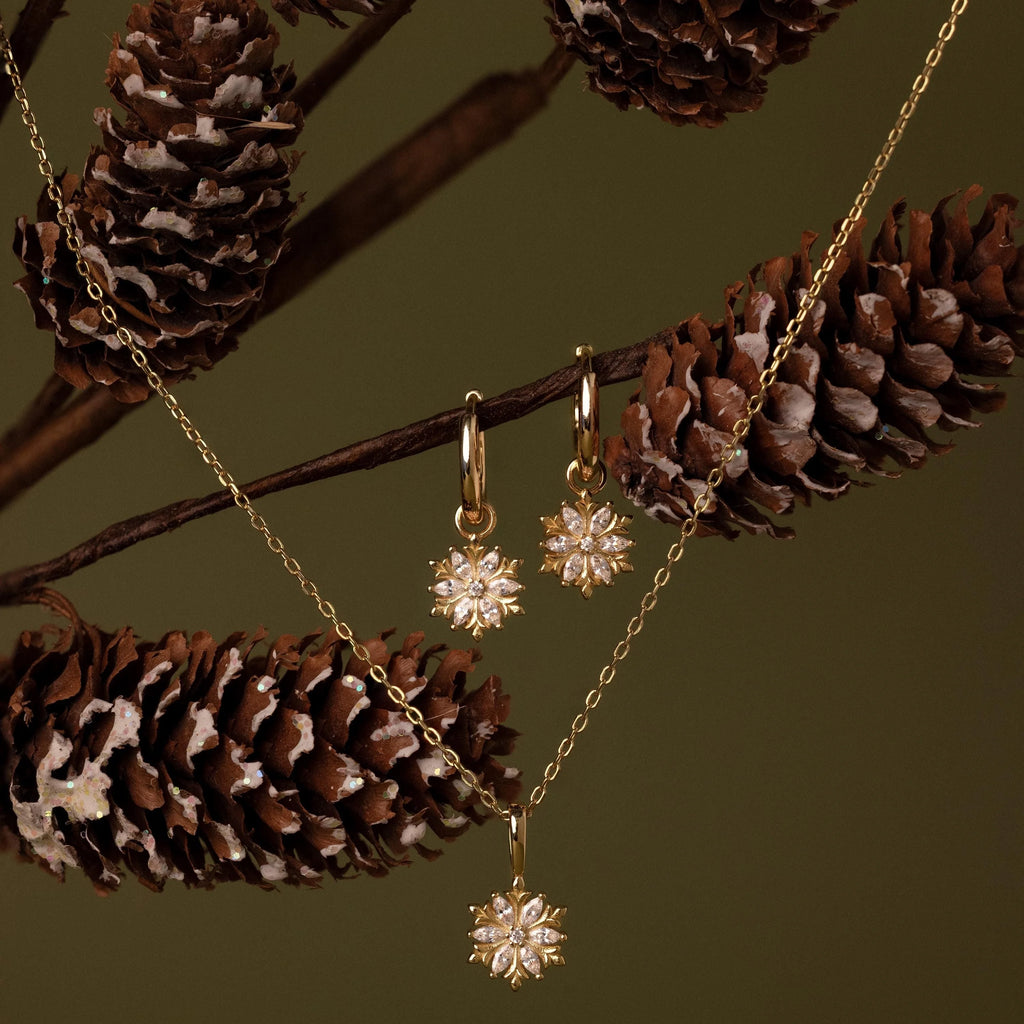 Diamond Poinsettia Hoops Silver 18K Gold Plated