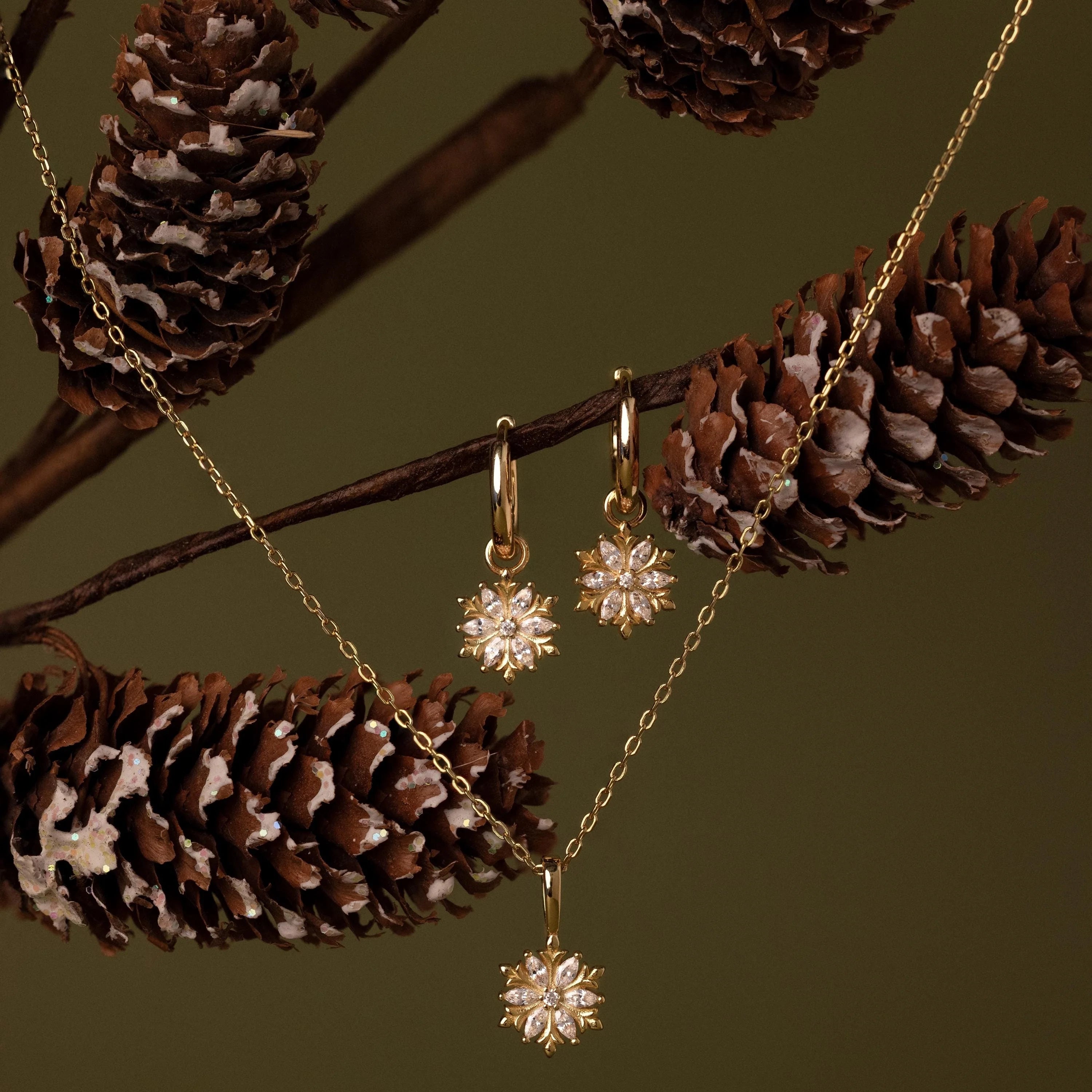 Diamond Poinsettia Hoops Silver 18K Gold Plated