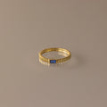 Dainty Ribbed Birthstone Ring Silver 18K Gold Plated
