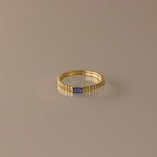 Dainty Ribbed Birthstone Ring Silver 18K Gold Plated