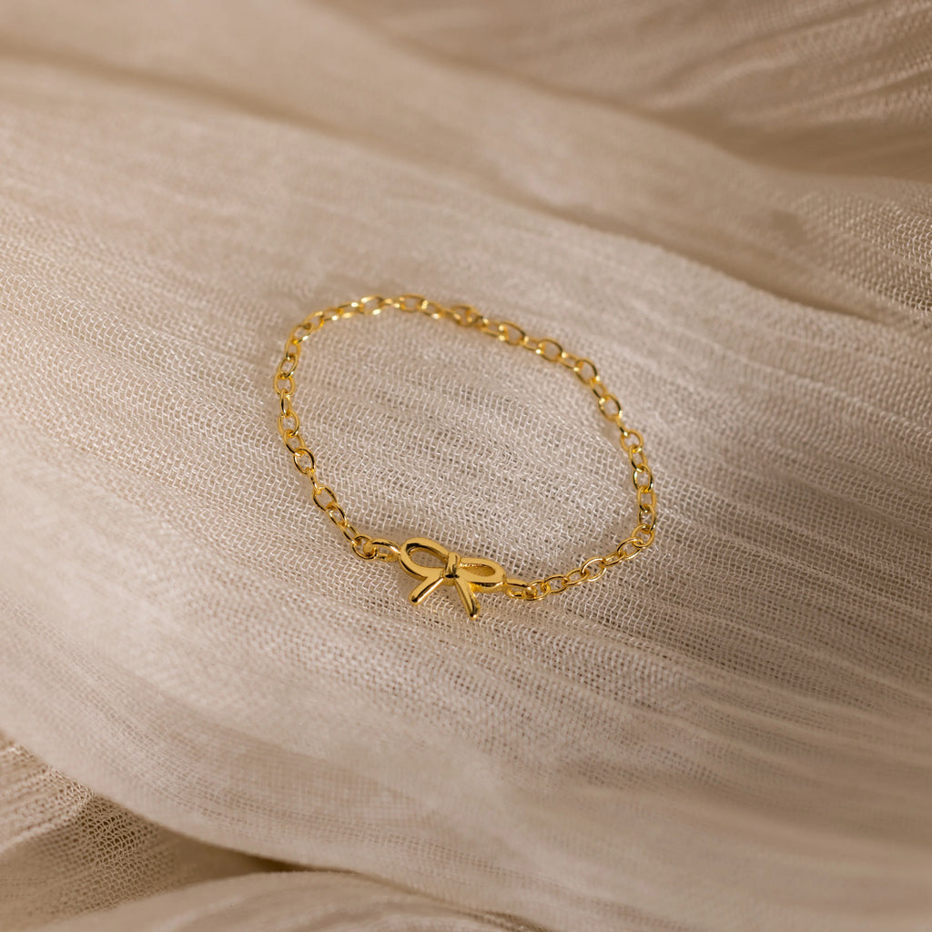 Bow Chain Ring Silver 18K Gold Plated