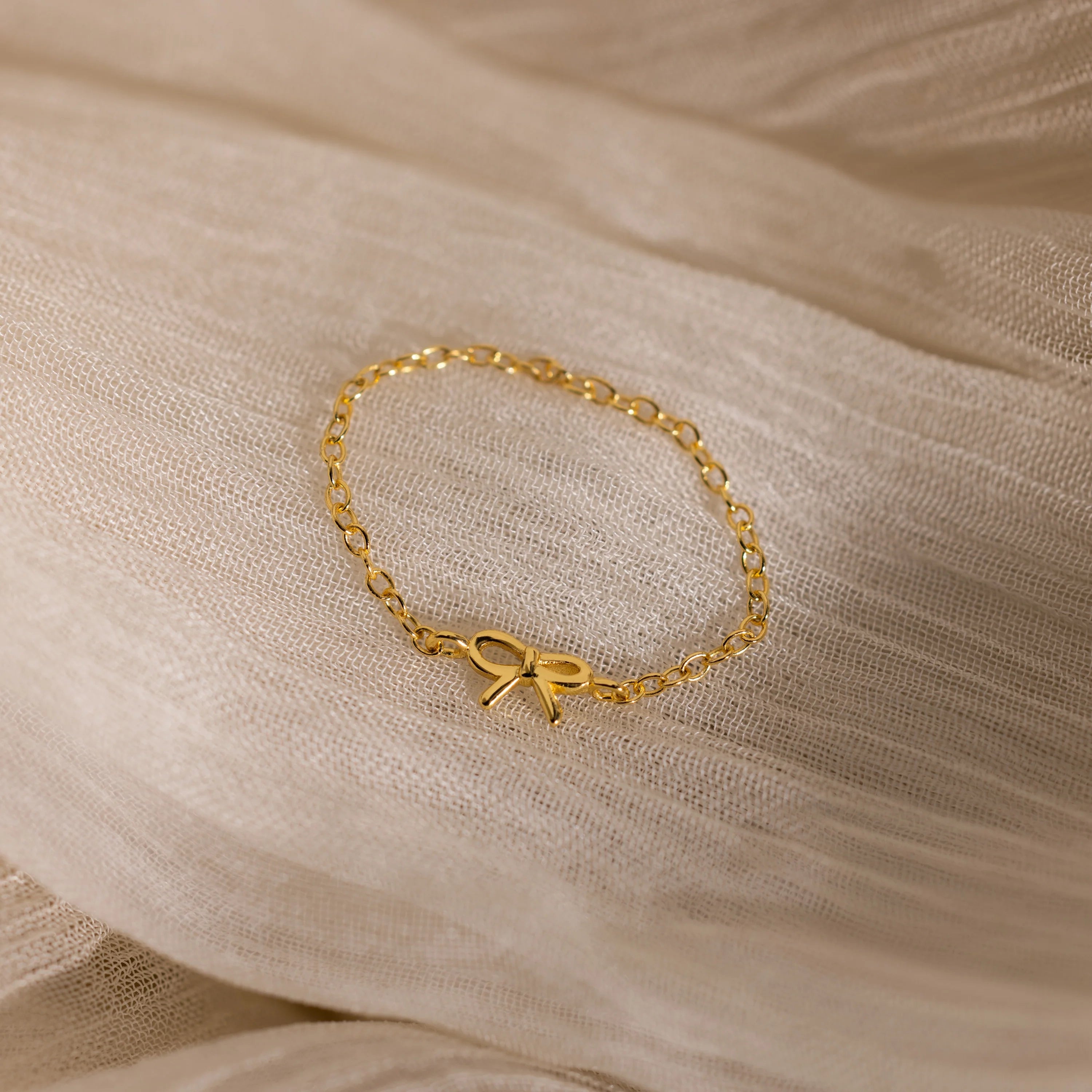 Bow Chain Ring Silver 18K Gold Plated