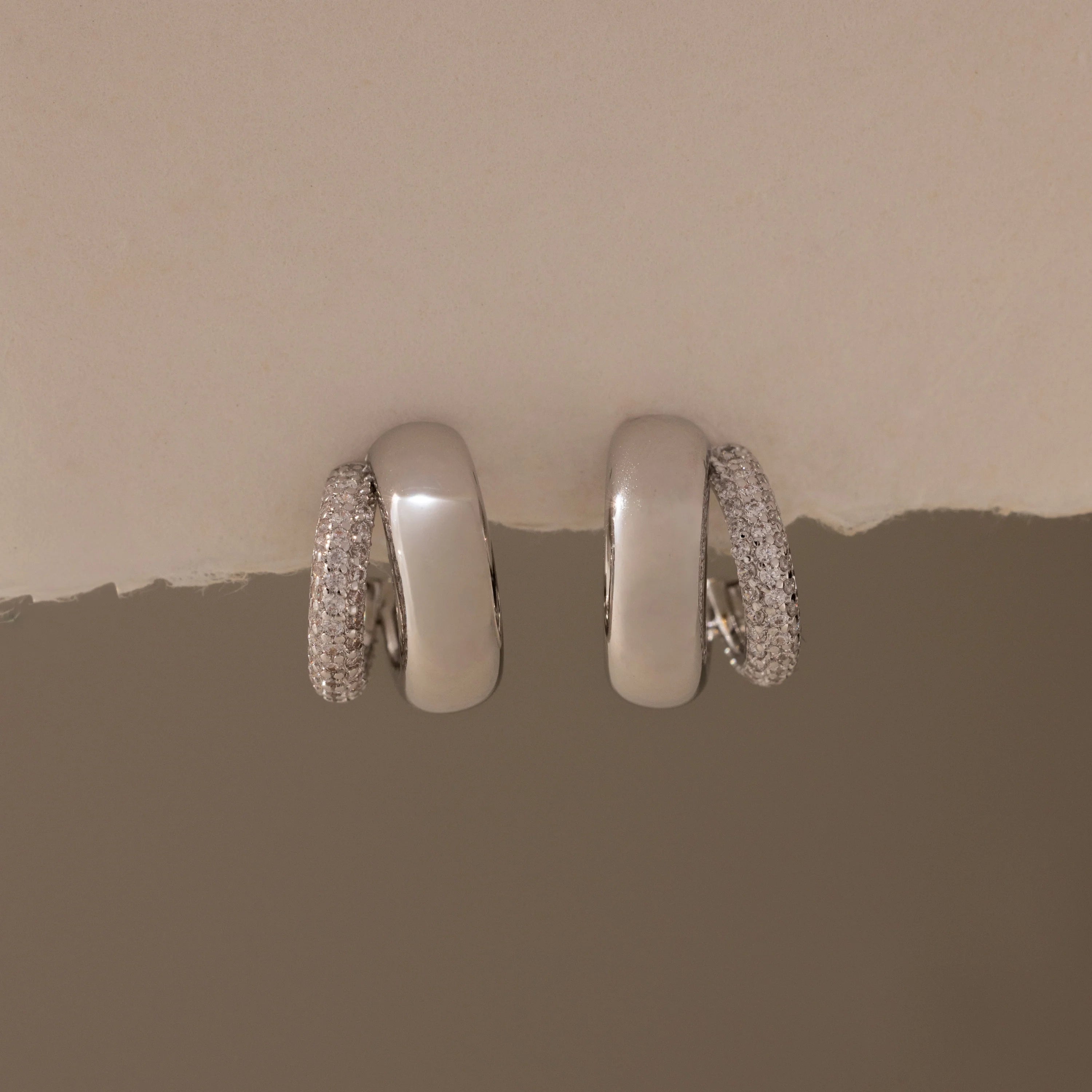 Duo Pave Dome Studs Silver 18K Gold Plated