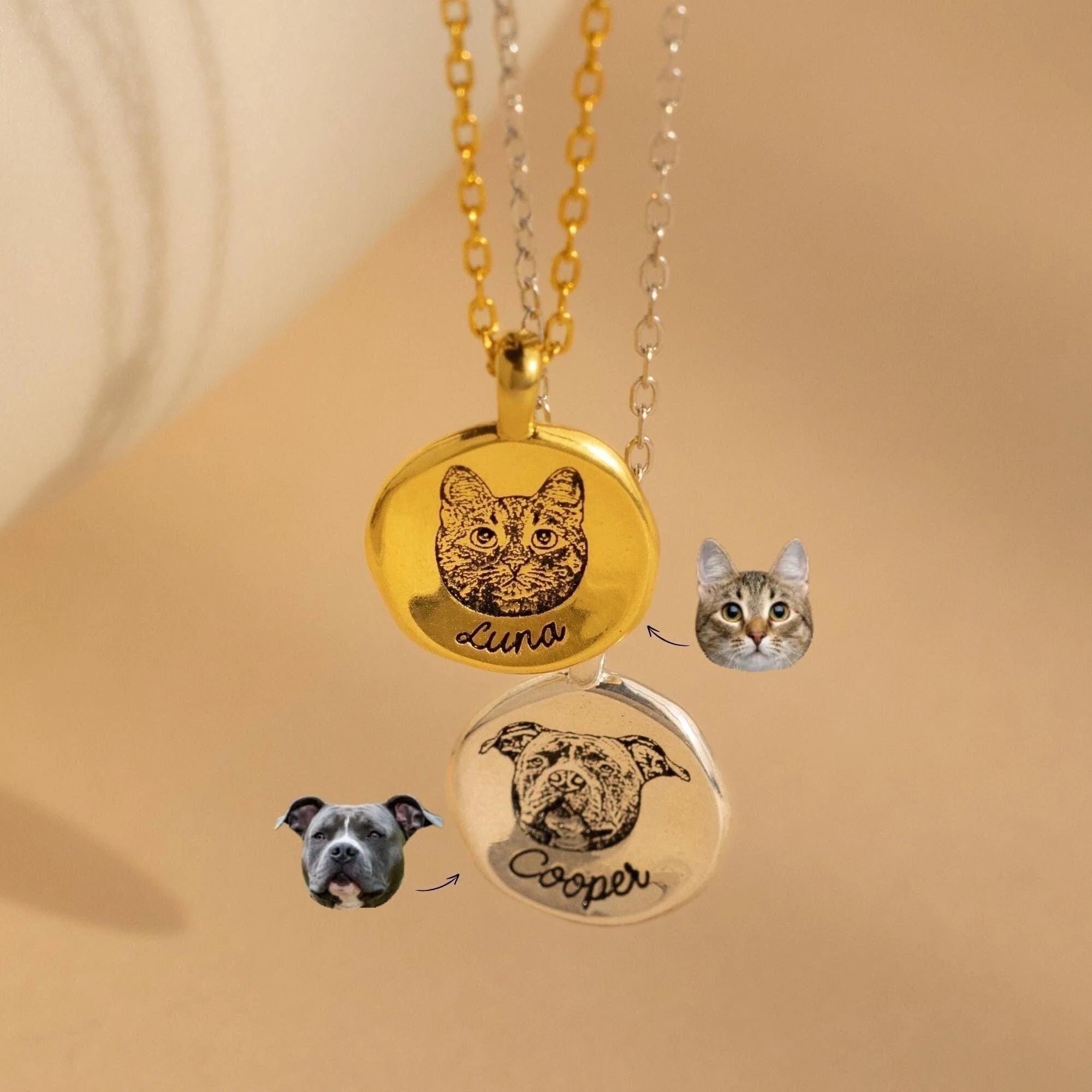 Pet Portrait Coin Necklace Silver 18K Gold Plated