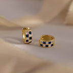 Royal Blue Checkered Huggies Silver 18K Gold Plated