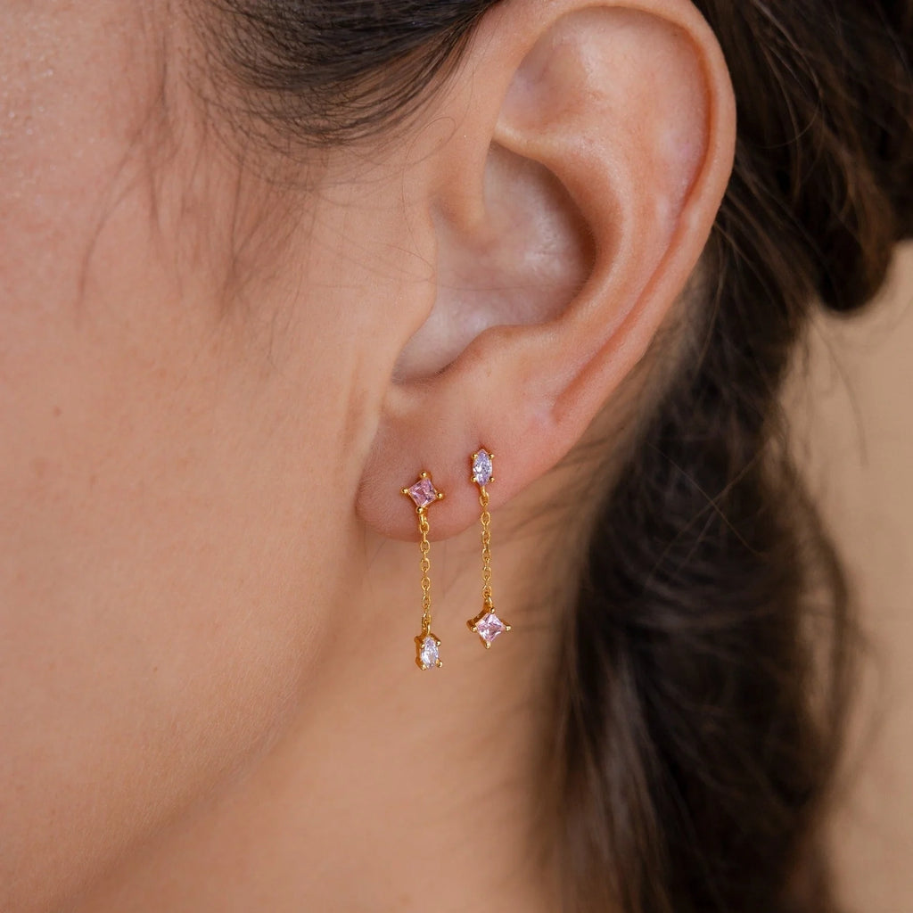 Mixed Crystal Drop Earrings Silver 18K Gold Plated