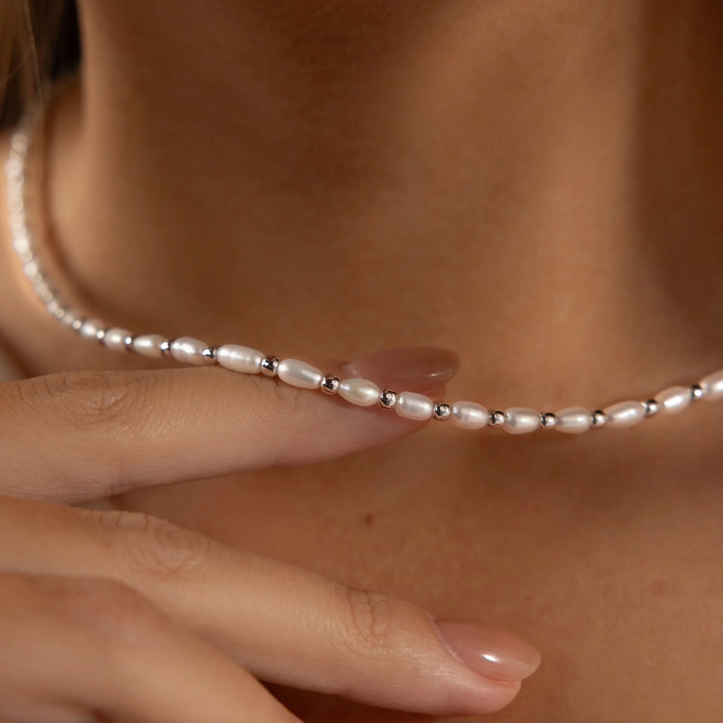 Beaded Pearl Necklace Silver 18K Gold Plated