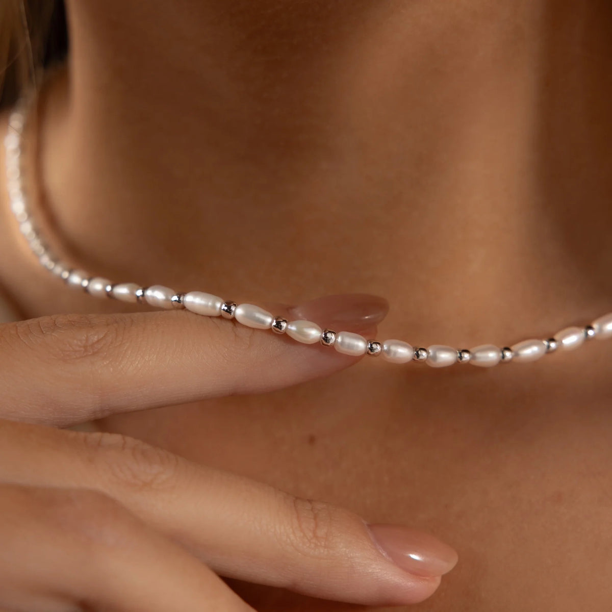 Beaded Pearl Necklace Silver 18K Gold Plated
