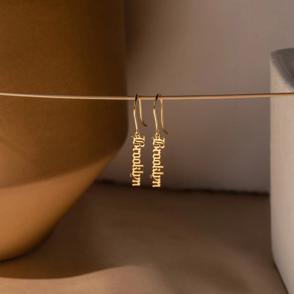 Vertical Dangling Name Earrings