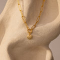 Paperclip Heart Charm Necklace Silver 18K Gold Plated