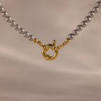 Grey Pearl Charm Necklace Silver 18K Gold Plated