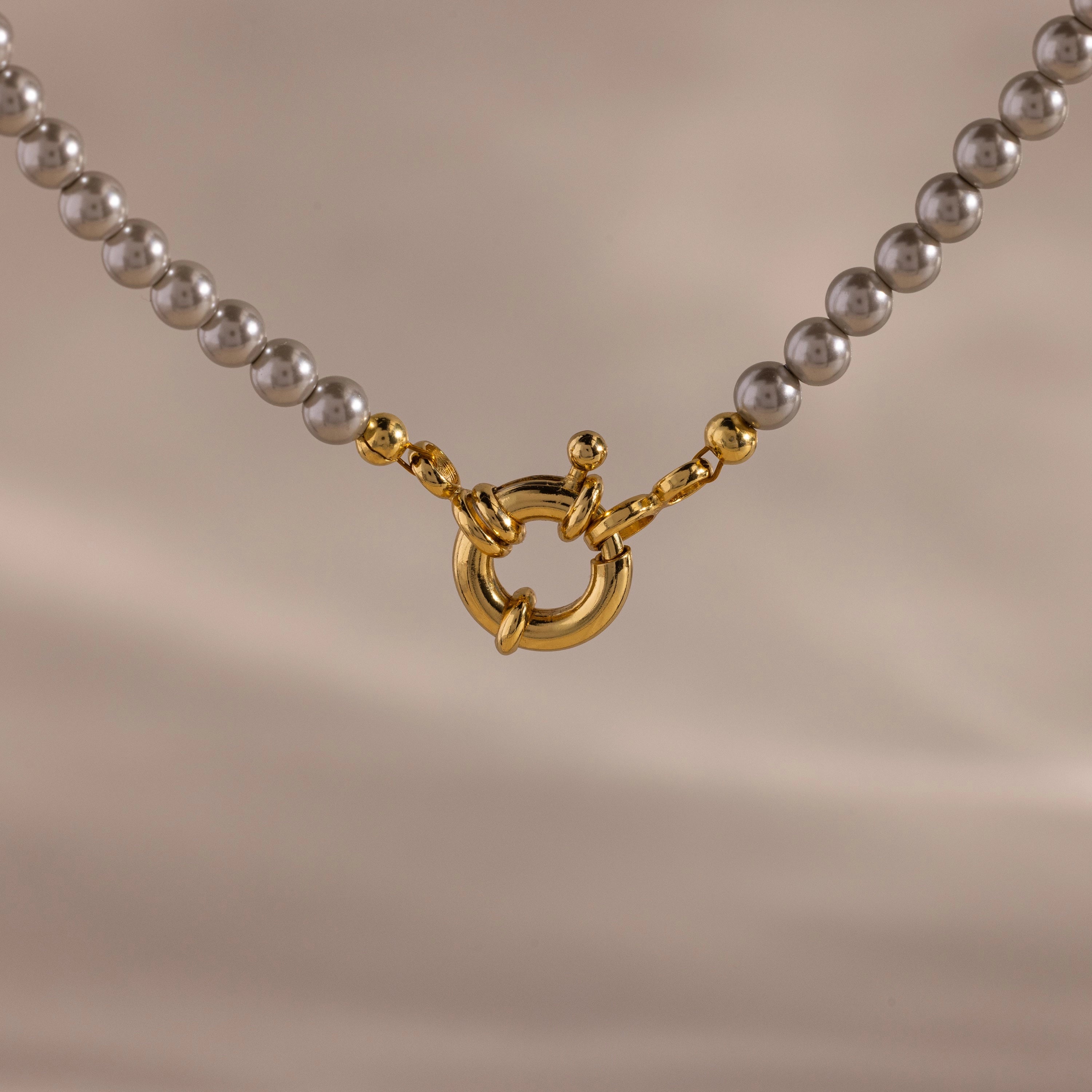 Grey Pearl Charm Necklace Silver 18K Gold Plated