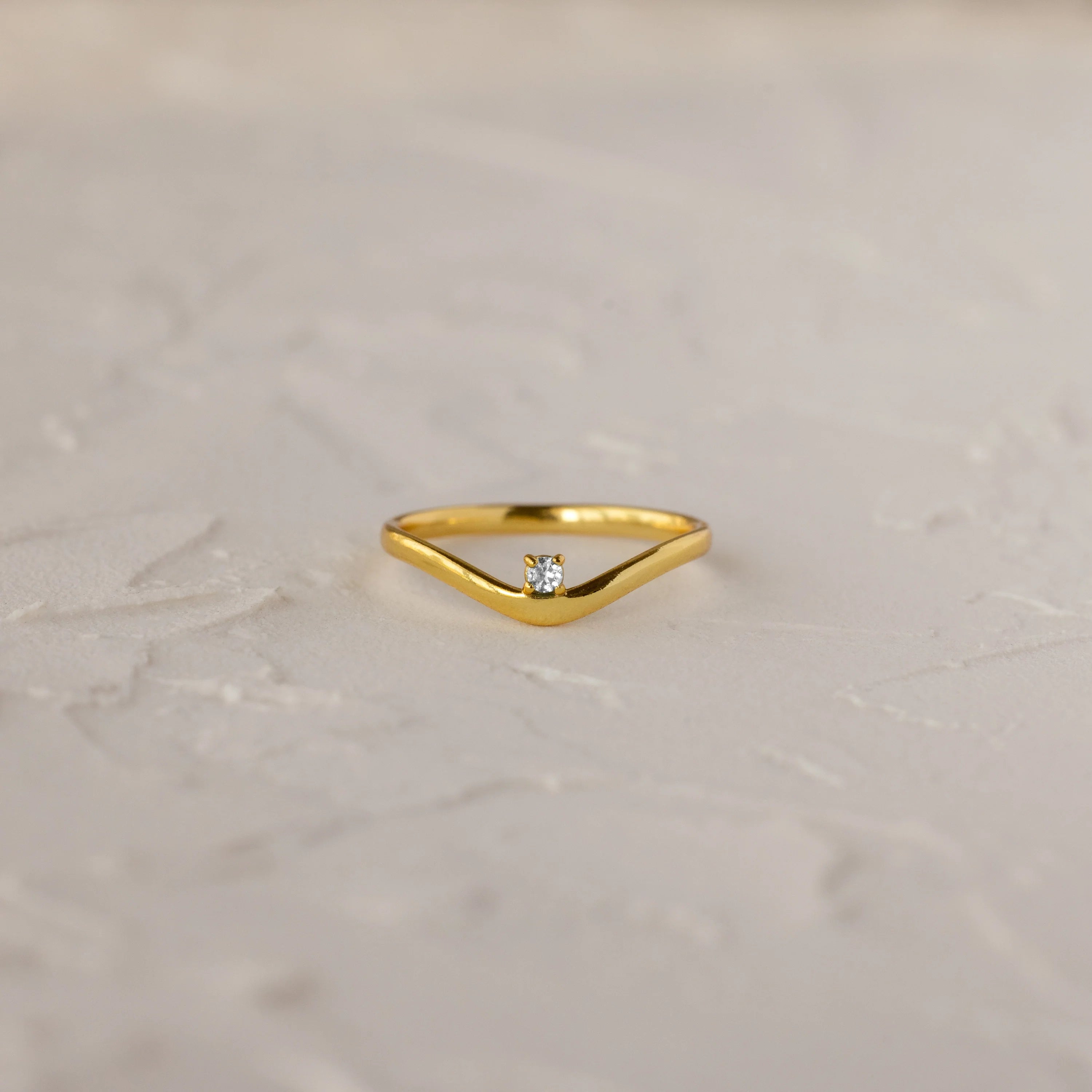 Diamond Drop Curve Ring Ring Silver 18K Gold Plated