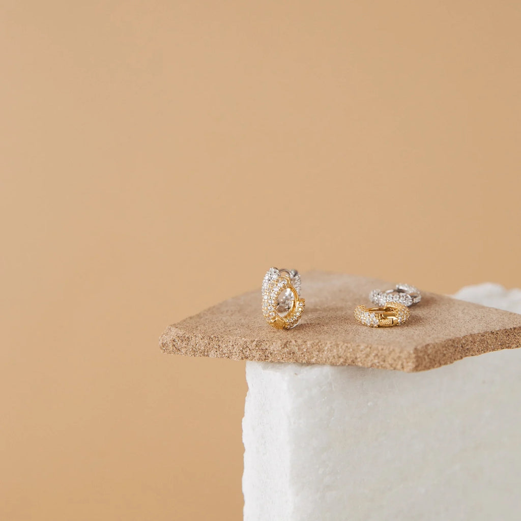 Kira Pave Huggies Silver 18K Gold Plated
