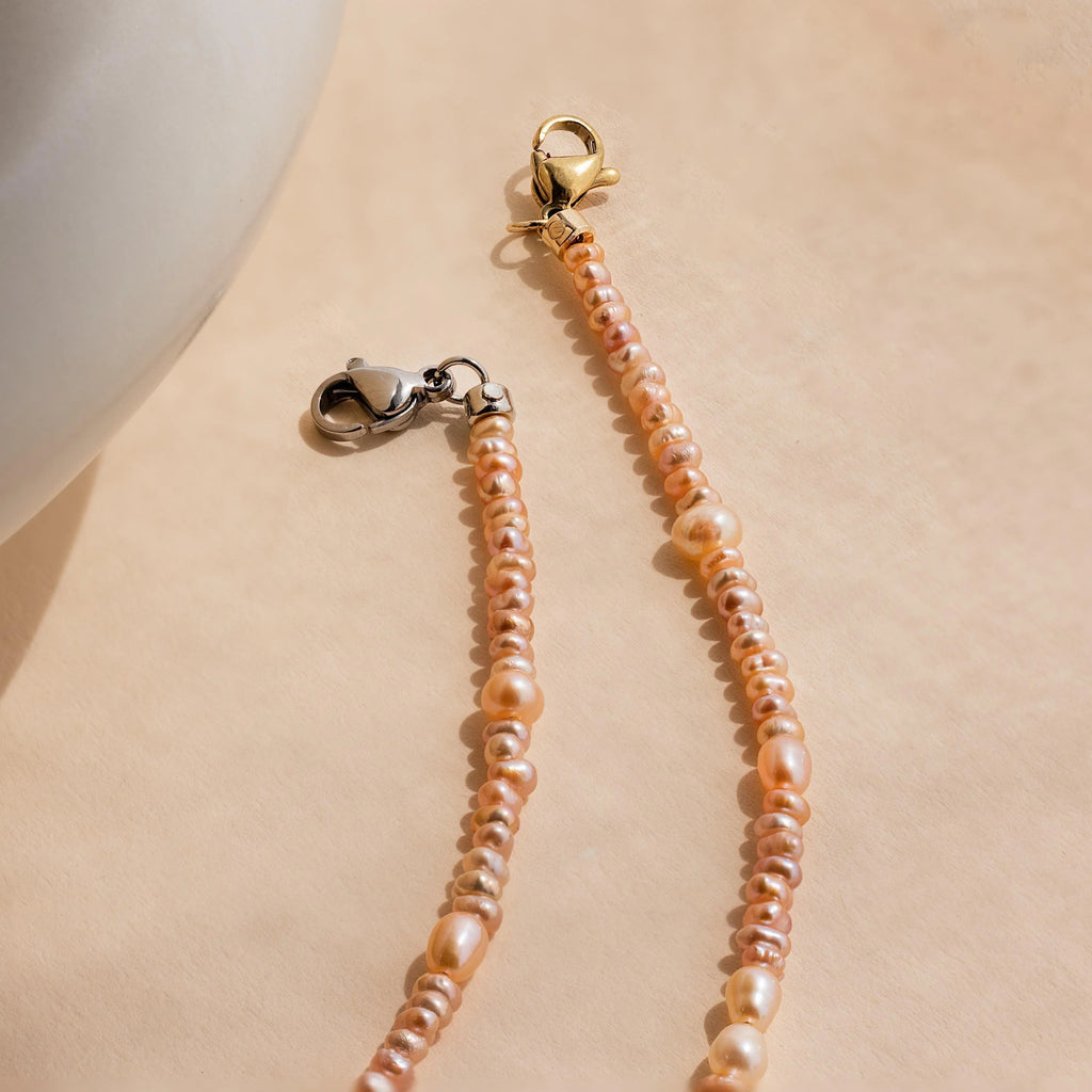 Blush Pearl Beaded Necklace Silver 18K Gold Plated
